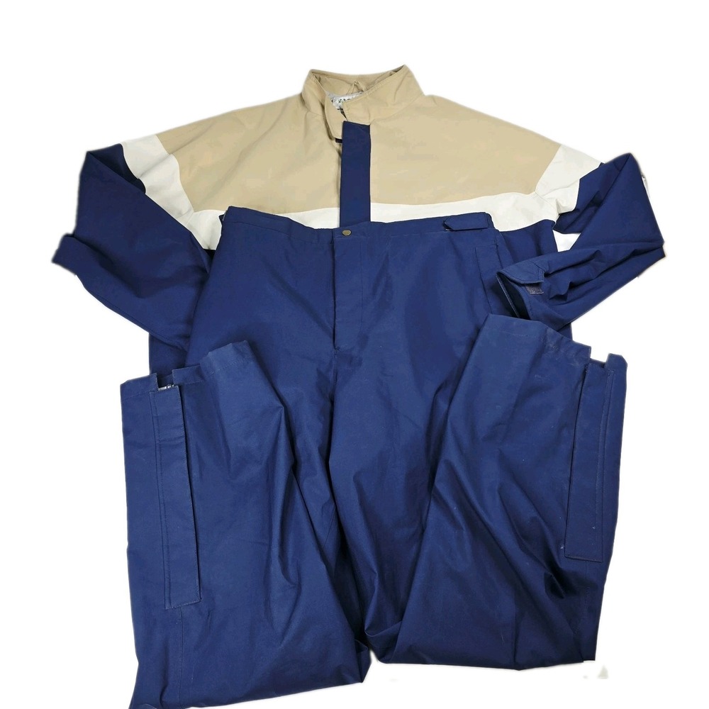 Vintage Tourney Gore-Tex Rain Suit Mens XXL Blue Tan Jacket Pants Set Snow 2XL